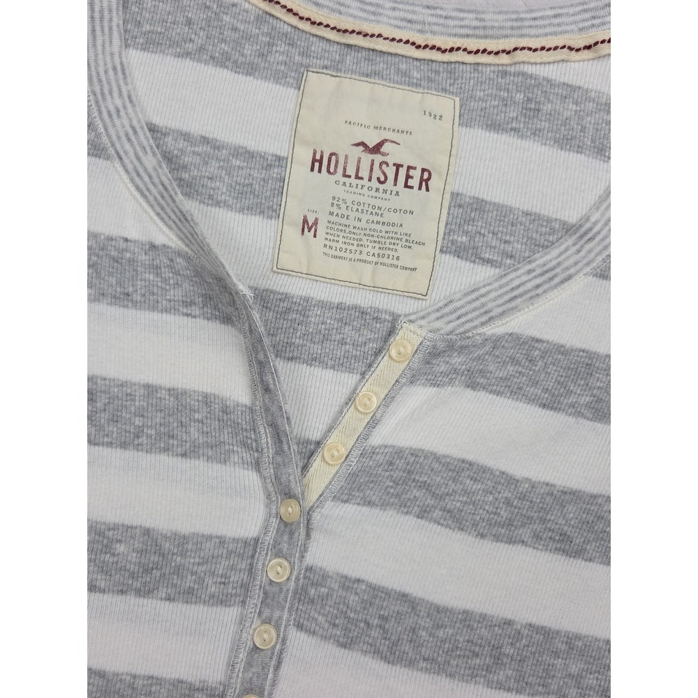 Vintage Hollister Henley Top Sz M Babydoll Bella Swan Gray Striped Y2K Coquette - Picture 2 of 6